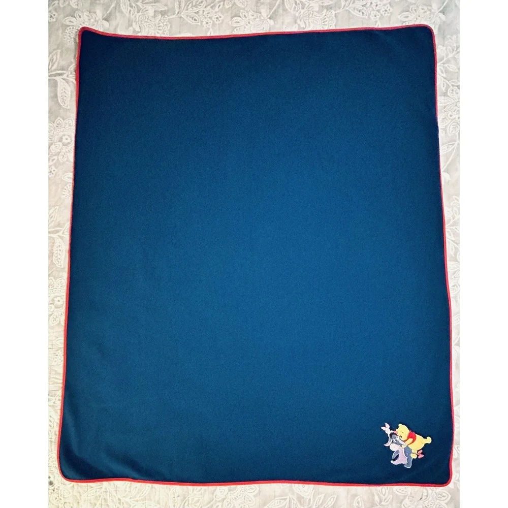 Vintage iDisney Store Winnie the Pooh Eeyore Piglet Blue Fleece Blanket 50x60